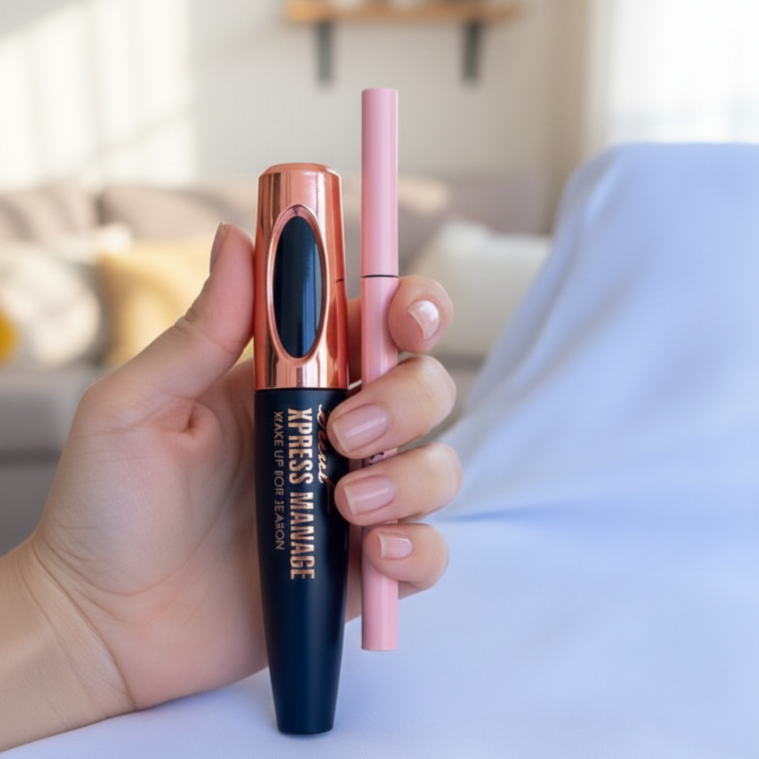 🔥COMBO PESTAÑINA 4D Y DELINEADOR TRAZO FINO🔥